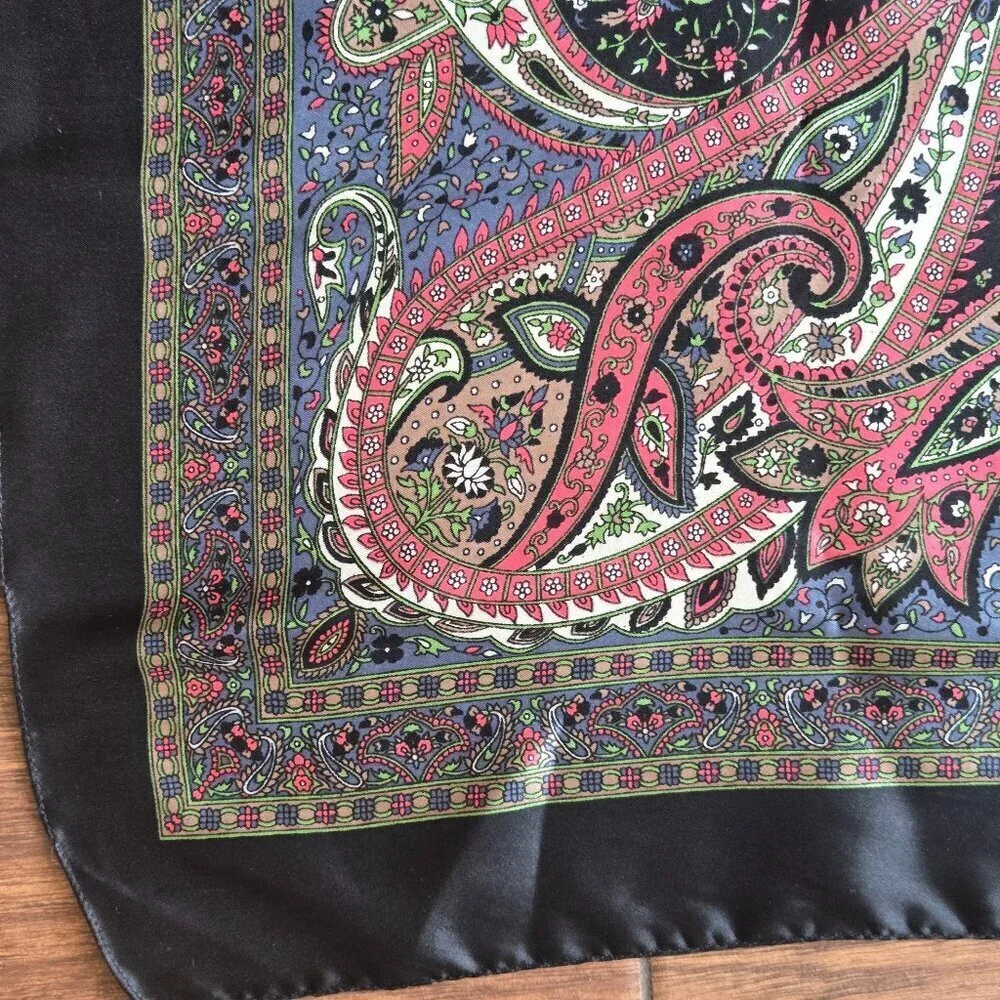Large Square Scarf Black Paisley Pattern Pink Gray White Colorful Pattern Gifts